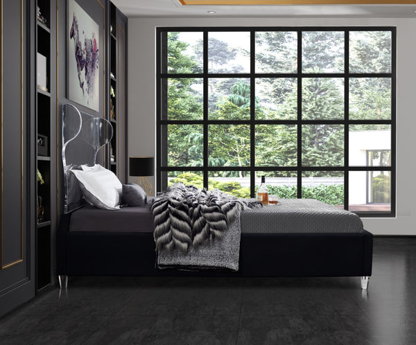 Ghost Acrylic / Velvet / Engineered Wood / Metal / Foam Contemporary Black Velvet King Bed - 81" W x 86.5" D x 50" H