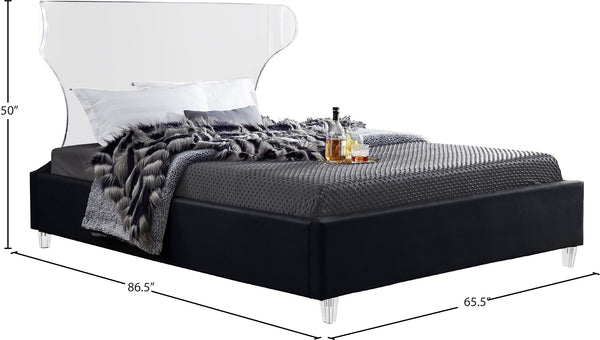 Ghost Acrylic / Velvet / Engineered Wood / Metal / Foam Contemporary Black Velvet Queen Bed - 65.5" W x 86.5" D x 50" H