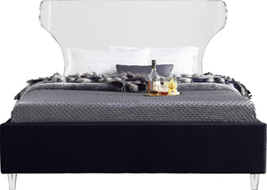 Ghost Acrylic / Velvet / Engineered Wood / Metal / Foam Contemporary Black Velvet Queen Bed - 65.5" W x 86.5" D x 50" H