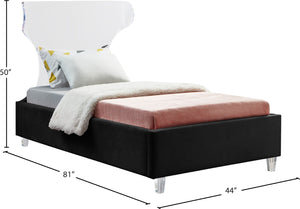 Ghost Acrylic / Velvet / Engineered Wood / Metal / Foam Contemporary Black Velvet Twin Bed - 44" W x 81" D x 50" H