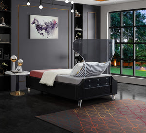 Ghost Acrylic / Velvet / Engineered Wood / Metal / Foam Contemporary Black Velvet Twin Bed - 44" W x 81" D x 50" H