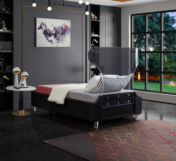 Ghost Acrylic / Velvet / Engineered Wood / Metal / Foam Contemporary Black Velvet Twin Bed - 44" W x 81" D x 50" H
