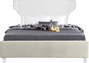 Ghost Acrylic / Velvet / Engineered Wood / Metal / Foam Contemporary Cream Velvet Full Bed - 59.5" W x 81" D x 50" H