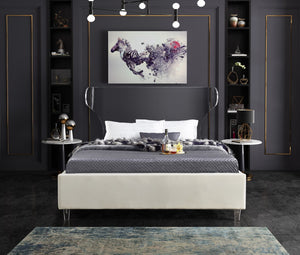 Ghost Acrylic / Velvet / Engineered Wood / Metal / Foam Contemporary Cream Velvet King Bed - 81" W x 86.5" D x 50" H