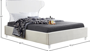 Ghost Acrylic / Velvet / Engineered Wood / Metal / Foam Contemporary Cream Velvet Queen Bed - 65.5" W x 86.5" D x 50" H