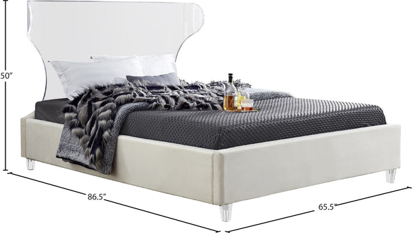 Ghost Acrylic / Velvet / Engineered Wood / Metal / Foam Contemporary Cream Velvet Queen Bed - 65.5" W x 86.5" D x 50" H