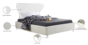 Ghost Acrylic / Velvet / Engineered Wood / Metal / Foam Contemporary Cream Velvet Queen Bed - 65.5" W x 86.5" D x 50" H