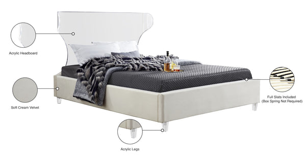 Ghost Acrylic / Velvet / Engineered Wood / Metal / Foam Contemporary Cream Velvet Queen Bed - 65.5" W x 86.5" D x 50" H