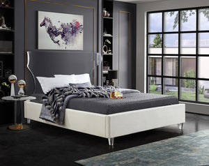 Ghost Acrylic / Velvet / Engineered Wood / Metal / Foam Contemporary Cream Velvet Queen Bed - 65.5" W x 86.5" D x 50" H