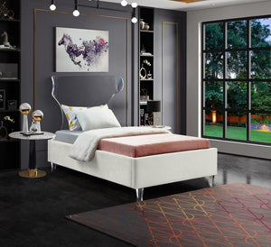 Ghost Acrylic / Velvet / Engineered Wood / Metal / Foam Contemporary Cream Velvet Twin Bed - 44" W x 81" D x 50" H