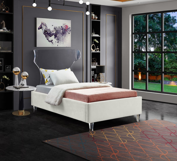 Ghost Acrylic / Velvet / Engineered Wood / Metal / Foam Contemporary Cream Velvet Twin Bed - 44" W x 81" D x 50" H