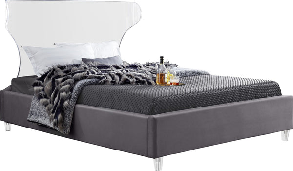 Ghost Acrylic / Velvet / Engineered Wood / Metal / Foam Contemporary Grey Velvet Full Bed - 59.5" W x 81" D x 50" H