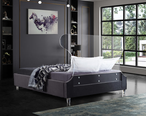 Ghost Acrylic / Velvet / Engineered Wood / Metal / Foam Contemporary Grey Velvet Full Bed - 59.5" W x 81" D x 50" H