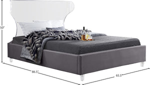 Ghost Acrylic / Velvet / Engineered Wood / Metal / Foam Contemporary Grey Velvet Queen Bed - 65.5" W x 86.5" D x 50" H