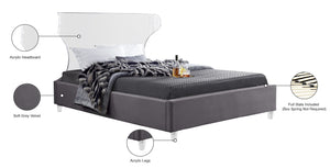 Ghost Acrylic / Velvet / Engineered Wood / Metal / Foam Contemporary Grey Velvet Queen Bed - 65.5" W x 86.5" D x 50" H
