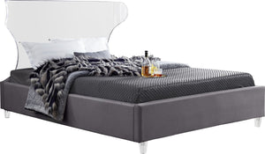 Ghost Acrylic / Velvet / Engineered Wood / Metal / Foam Contemporary Grey Velvet Queen Bed - 65.5" W x 86.5" D x 50" H