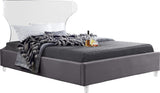 Ghost Acrylic / Velvet / Engineered Wood / Metal / Foam Contemporary Grey Velvet Queen Bed - 65.5" W x 86.5" D x 50" H