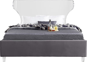 Ghost Acrylic / Velvet / Engineered Wood / Metal / Foam Contemporary Grey Velvet Queen Bed - 65.5" W x 86.5" D x 50" H