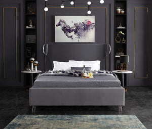 Ghost Acrylic / Velvet / Engineered Wood / Metal / Foam Contemporary Grey Velvet Queen Bed - 65.5" W x 86.5" D x 50" H