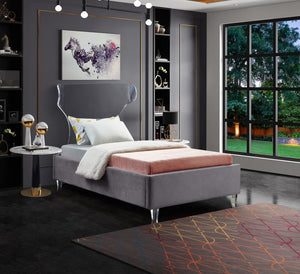 Ghost Acrylic / Velvet / Engineered Wood / Metal / Foam Contemporary Grey Velvet Twin Bed - 44" W x 81" D x 50" H