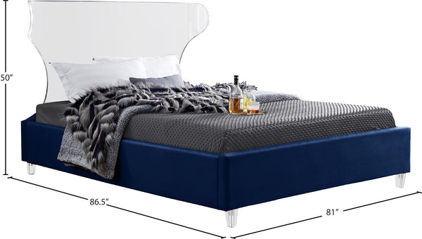 Ghost Acrylic / Velvet / Engineered Wood / Metal / Foam Contemporary Navy Velvet King Bed - 81" W x 86.5" D x 50" H