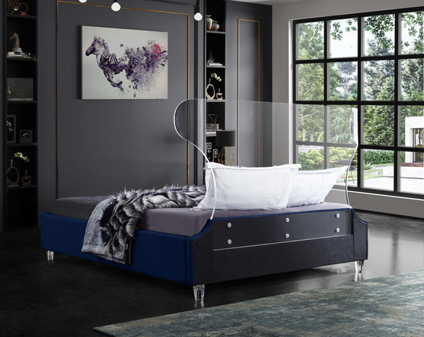 Ghost Acrylic / Velvet / Engineered Wood / Metal / Foam Contemporary Navy Velvet King Bed - 81" W x 86.5" D x 50" H