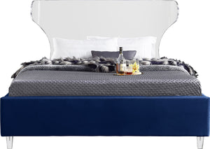 Ghost Acrylic / Velvet / Engineered Wood / Metal / Foam Contemporary Navy Velvet Queen Bed - 65.5" W x 86.5" D x 50" H