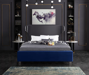 Ghost Acrylic / Velvet / Engineered Wood / Metal / Foam Contemporary Navy Velvet Queen Bed - 65.5" W x 86.5" D x 50" H