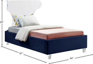 Ghost Acrylic / Velvet / Engineered Wood / Metal / Foam Contemporary Navy Velvet Twin Bed - 44" W x 81" D x 50" H