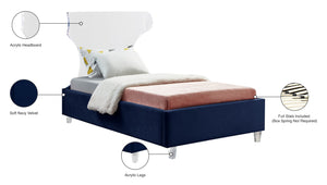 Ghost Acrylic / Velvet / Engineered Wood / Metal / Foam Contemporary Navy Velvet Twin Bed - 44" W x 81" D x 50" H