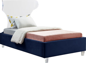 Ghost Acrylic / Velvet / Engineered Wood / Metal / Foam Contemporary Navy Velvet Twin Bed - 44" W x 81" D x 50" H