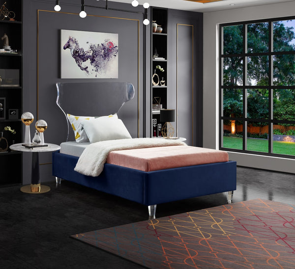 Ghost Acrylic / Velvet / Engineered Wood / Metal / Foam Contemporary Navy Velvet Twin Bed - 44" W x 81" D x 50" H