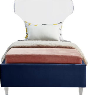 Ghost Acrylic / Velvet / Engineered Wood / Metal / Foam Contemporary Navy Velvet Twin Bed - 44" W x 81" D x 50" H