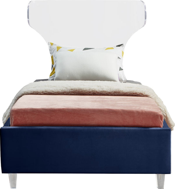 Ghost Acrylic / Velvet / Engineered Wood / Metal / Foam Contemporary Navy Velvet Twin Bed - 44" W x 81" D x 50" H