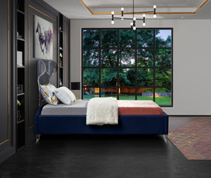 Ghost Acrylic / Velvet / Engineered Wood / Metal / Foam Contemporary Navy Velvet Twin Bed - 44" W x 81" D x 50" H