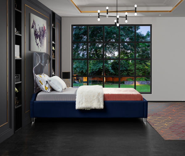 Ghost Acrylic / Velvet / Engineered Wood / Metal / Foam Contemporary Navy Velvet Twin Bed - 44" W x 81" D x 50" H