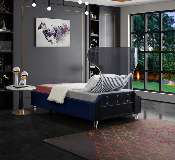 Ghost Acrylic / Velvet / Engineered Wood / Metal / Foam Contemporary Navy Velvet Twin Bed - 44" W x 81" D x 50" H