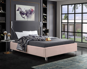 Ghost Acrylic / Velvet / Engineered Wood / Metal / Foam Contemporary Pink Velvet King Bed - 81" W x 86.5" D x 50" H