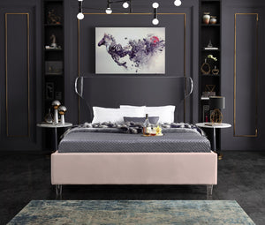 Ghost Acrylic / Velvet / Engineered Wood / Metal / Foam Contemporary Pink Velvet King Bed - 81" W x 86.5" D x 50" H