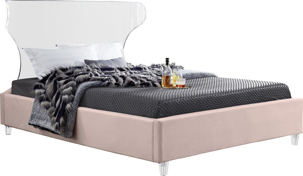 Ghost Acrylic / Velvet / Engineered Wood / Metal / Foam Contemporary Pink Velvet Queen Bed - 65.5" W x 86.5" D x 50" H