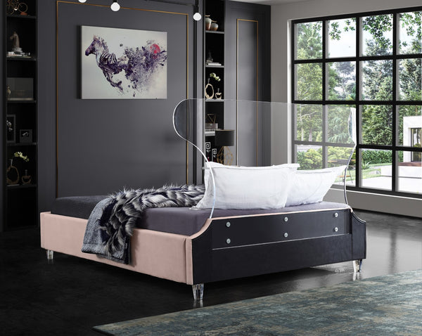 Ghost Acrylic / Velvet / Engineered Wood / Metal / Foam Contemporary Pink Velvet Queen Bed - 65.5" W x 86.5" D x 50" H
