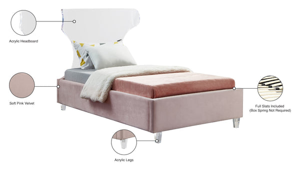 Ghost Acrylic / Velvet / Engineered Wood / Metal / Foam Contemporary Pink Velvet Twin Bed - 44" W x 81" D x 50" H