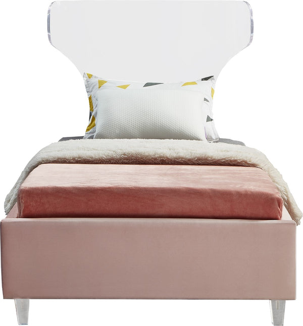 Ghost Acrylic / Velvet / Engineered Wood / Metal / Foam Contemporary Pink Velvet Twin Bed - 44" W x 81" D x 50" H