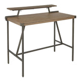 Gia Industrial Counter Table in Antique Metal and Brown Wood-Pressed Grain Bamboo by LumiSource