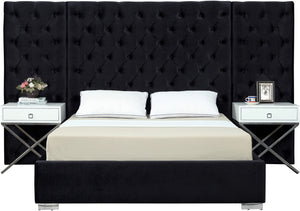 Grande Velvet / Engineered Wood / Metal / Foam Contemporary Black Velvet King Bed (3 Boxes) - 129" W x 86" D x 64" H