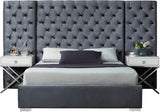 Grande Velvet / Engineered Wood / Metal / Foam Contemporary Grey Velvet King Bed (3 Boxes) - 129" W x 86" D x 64" H