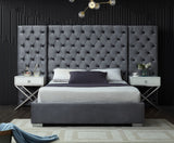 Grande Velvet / Engineered Wood / Metal / Foam Contemporary Grey Velvet King Bed (3 Boxes) - 129" W x 86" D x 64" H