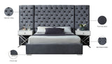 Grande Velvet / Engineered Wood / Metal / Foam Contemporary Grey Velvet Queen Bed (3 Boxes) - 113" W x 86" D x 64" H