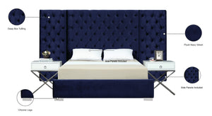 Grande Velvet / Engineered Wood / Metal / Foam Contemporary Navy Velvet Queen Bed (3 Boxes) - 113" W x 86" D x 64" H