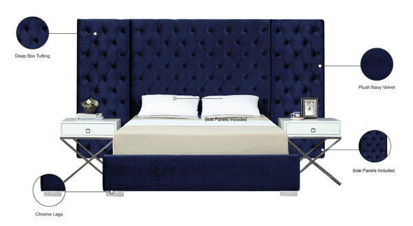 Grande Velvet / Engineered Wood / Metal / Foam Contemporary Navy Velvet Queen Bed (3 Boxes) - 113" W x 86" D x 64" H